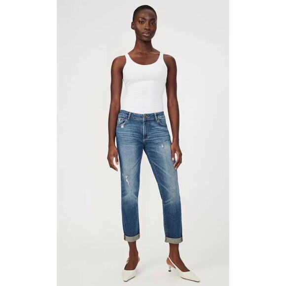 DL1961 Denim - DL1961 DL Vintage Riley Boyfriend Straight Distressed Blue Jeans Adams Size 27